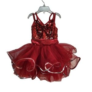 Weissman Kids Red Sequin Dance Costume Dress, XSC Extra Small Child